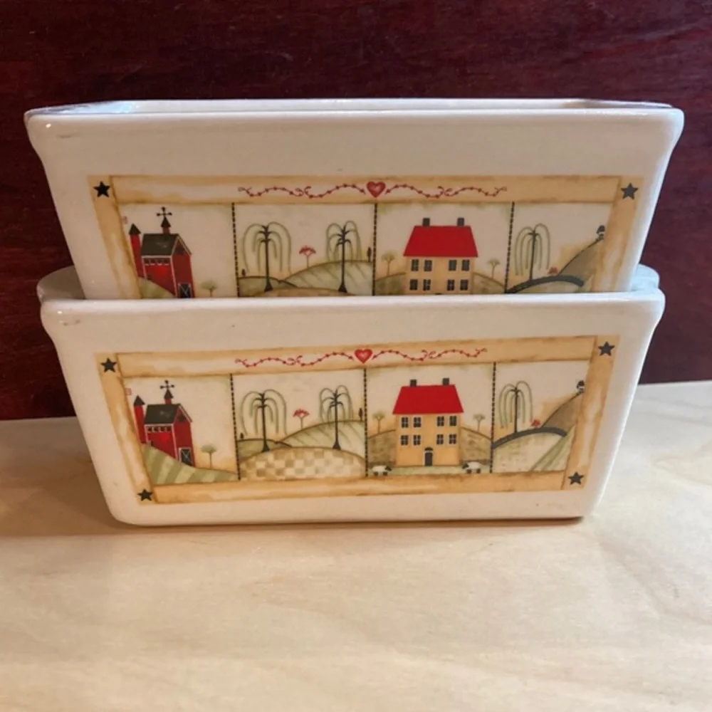 Pair Nantucket stoneware mini loaf baking dishes